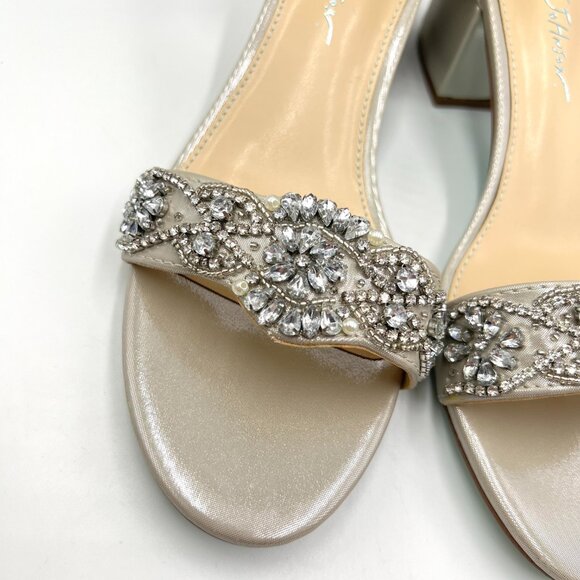 8W 8 WIDE WIDTH Betsey Johnson Mel Low Block Heels Jeweled Dress Sandals Shoes - Picture 3 of 13